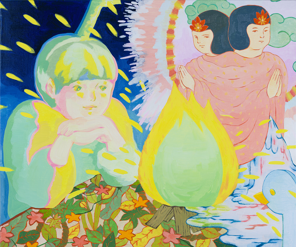 오래된 다정함과 비둘기 모자를 쓴 사람, 2023, oil on canvas, 60.6cm x 72.7cm.jpg